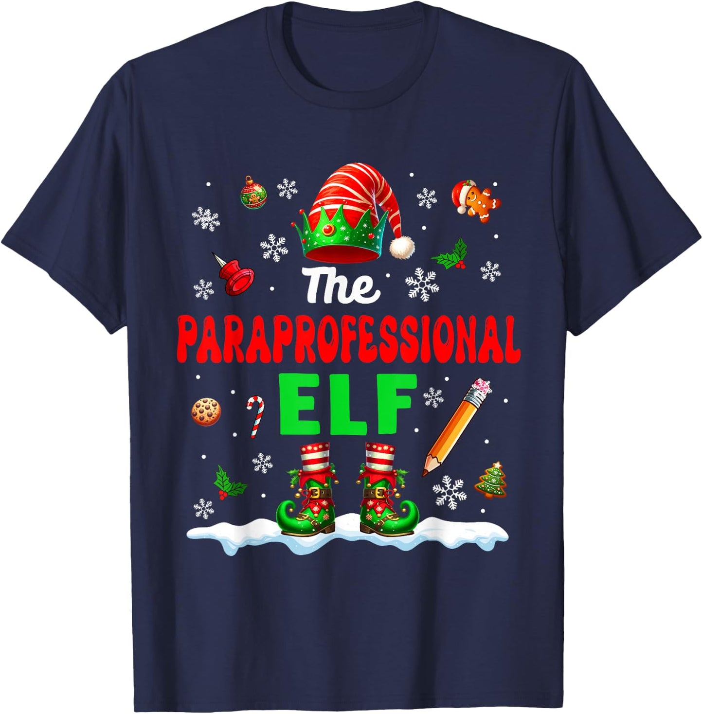 The Paraprofessional Elf Christmas Job Team Matching Party T-Shirt - T-Shirt | Navy