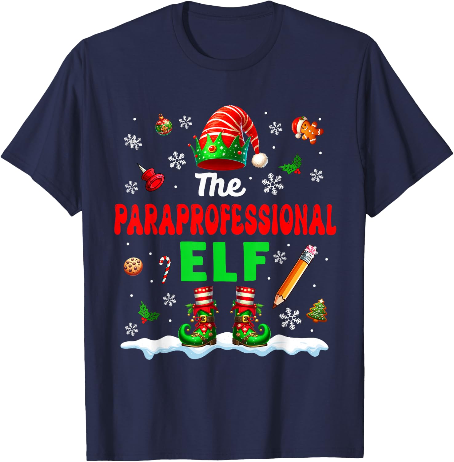 The Paraprofessional Elf Christmas Job Team Matching Party T-Shirt - T-Shirt | Navy