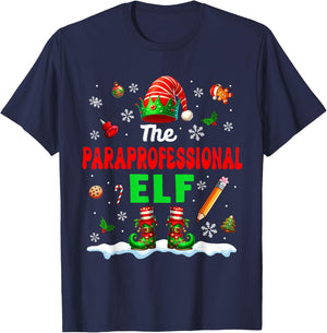 The Paraprofessional Elf Christmas Job Team Matching Party T-Shirt - T-Shirt | Navy