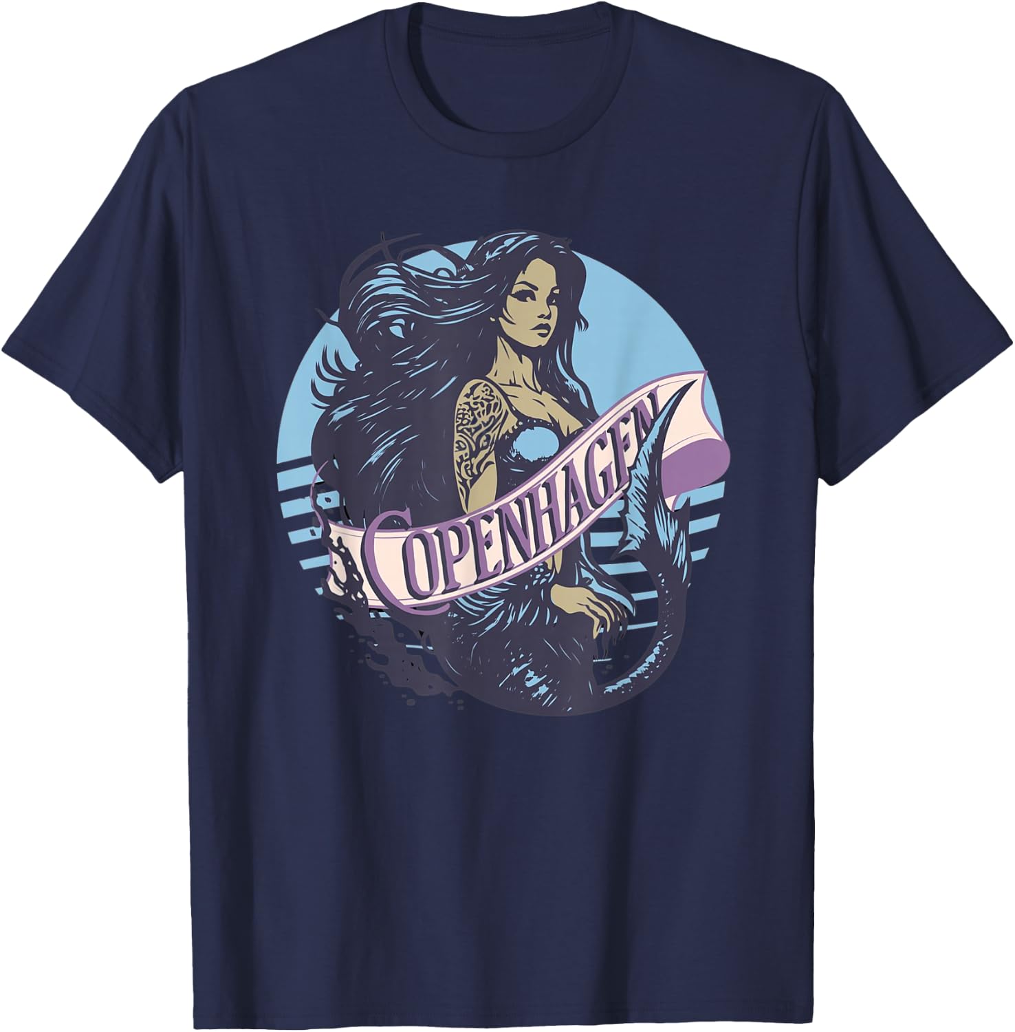 Retro Vintage African American Mermaid Copenhagen Mermaid T-Shirt - T-Shirt | Navy