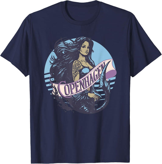 Retro Vintage African American Mermaid Copenhagen Mermaid T-Shirt - T-Shirt | Navy