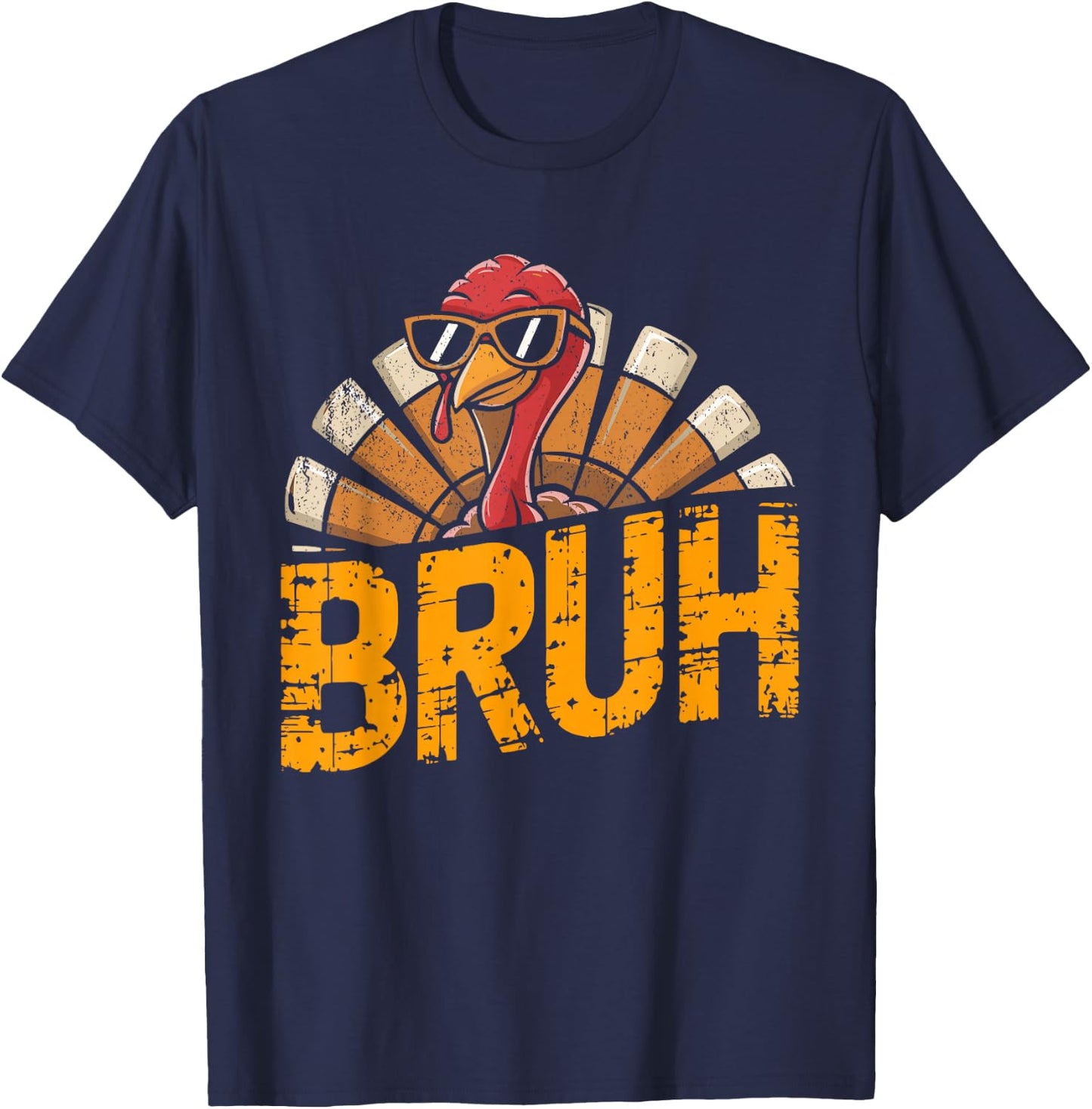 Bruh Funny Thanksgiving Cool Turkey For Boys T-Shirt - T-Shirt | Navy