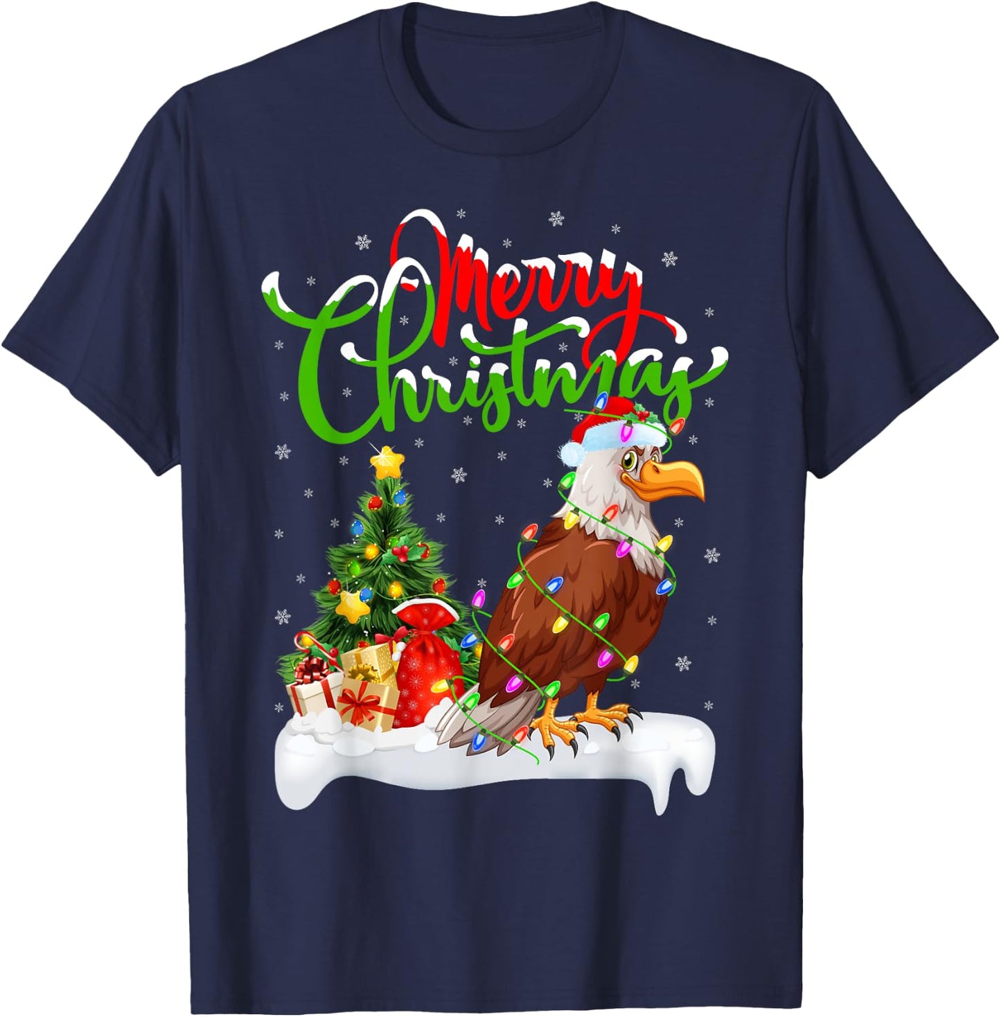 Bald Eagle Bird Lover Xmas Lighting Bald Eagle Christmas T-Shirt - T-Shirt | Navy