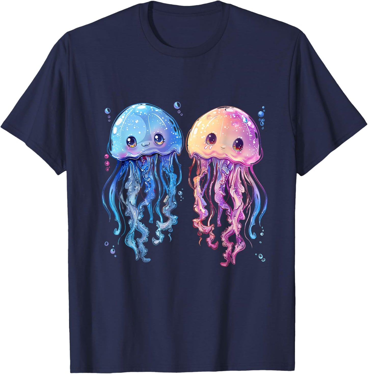Jellyfish Marine Mammal Sea Ocean Animal Artwork Motif T-Shirt - T-Shirt | Navy