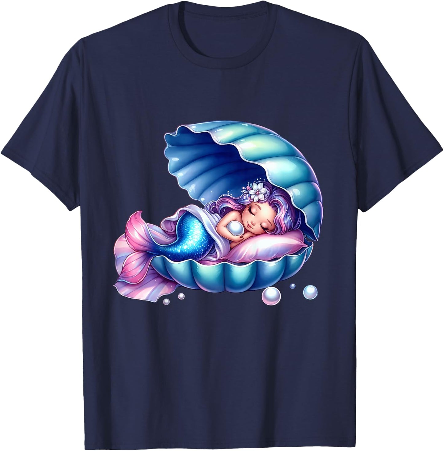 Children's Mermaid Shirt for Girls Birthday for Kids , White T-Shirt - T-Shirt | Navy