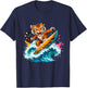 Cartoon Tiger Surfer Riding Big Ocean Wave T-Shirt - T-Shirt | Navy