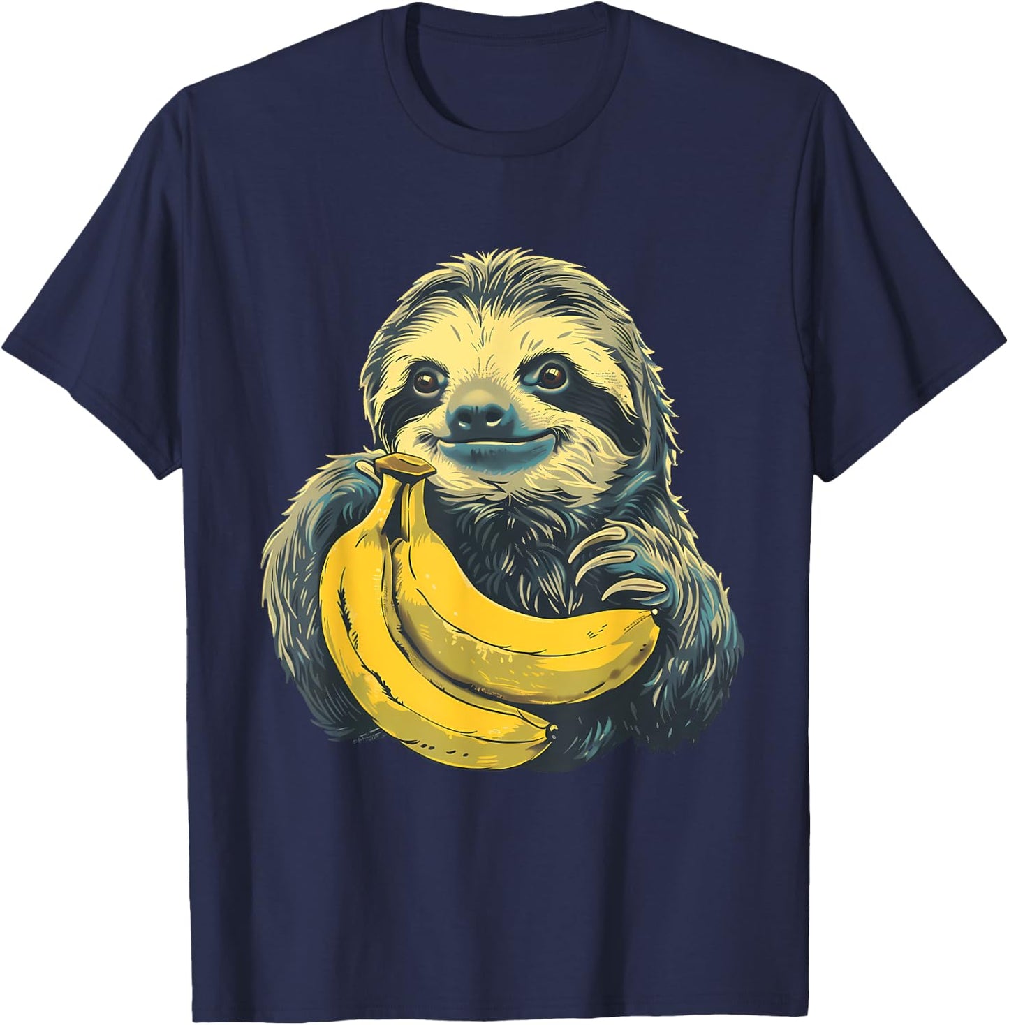 Banana Sloth Watercolor Bananas Fruit Drawing Animal Art T-Shirt - T-Shirt | Navy