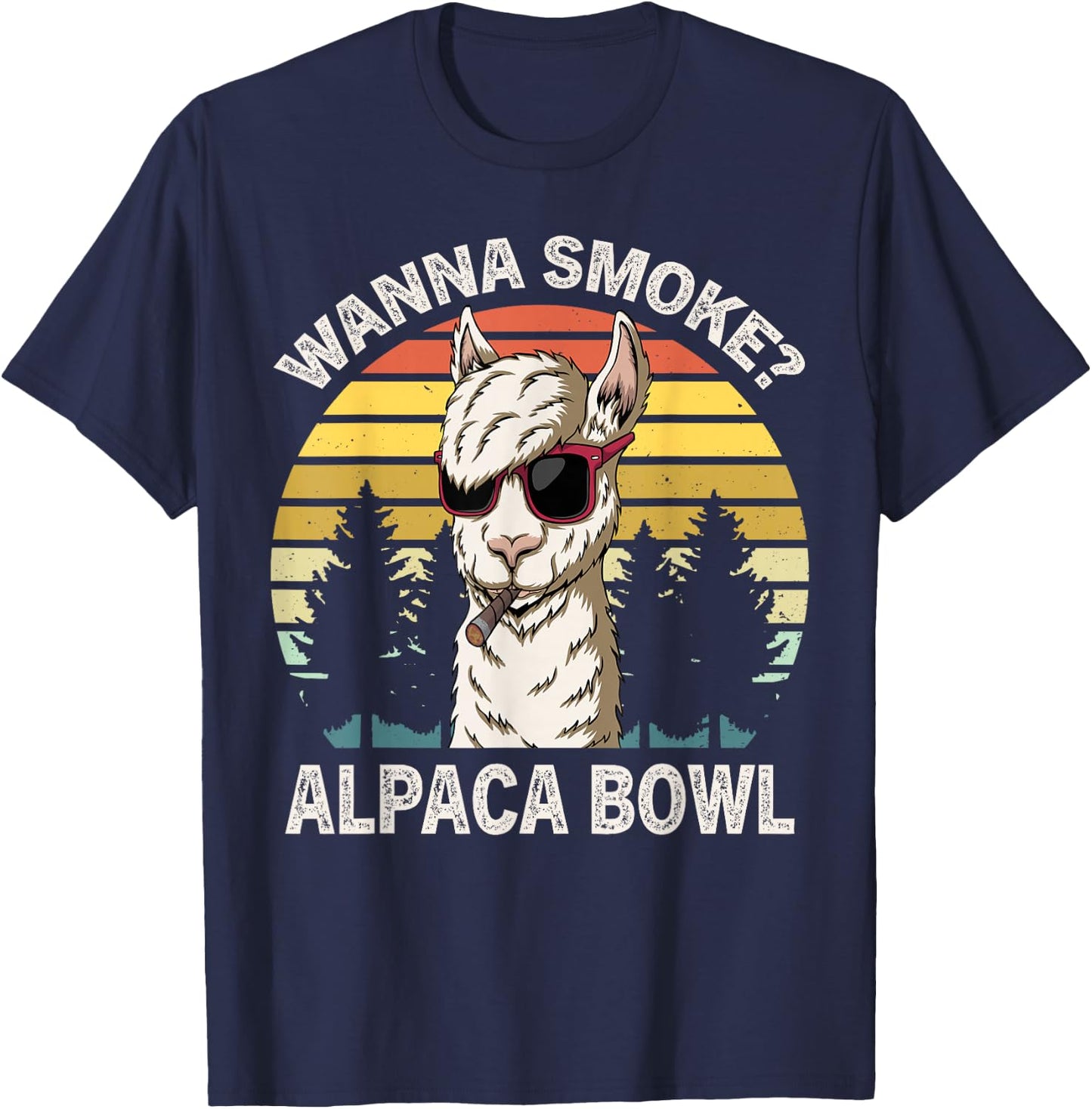 Wanna Smoke Alpaca Bowl Funny Llama Smoking Weed Cannabis T-Shirt - T-Shirt | Navy