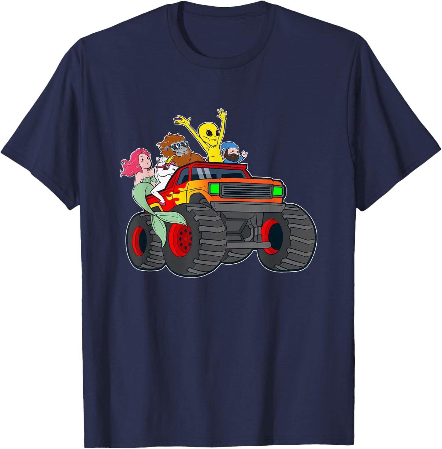 Alien Bigfoot Unicorn Mermaid Cryptid Monster Truck T-Shirt - T-Shirt | Navy