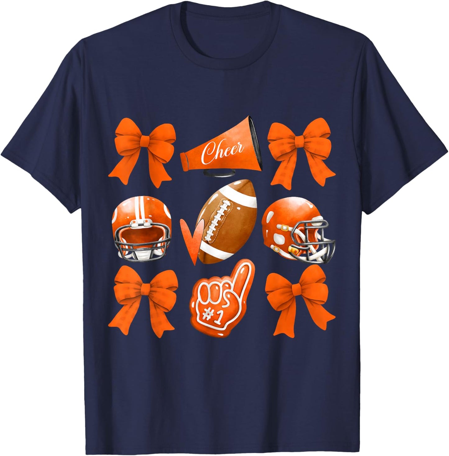 Orange Coquette Football Cheer Game Day Women Boy Men T-Shirt - T-Shirt | Navy