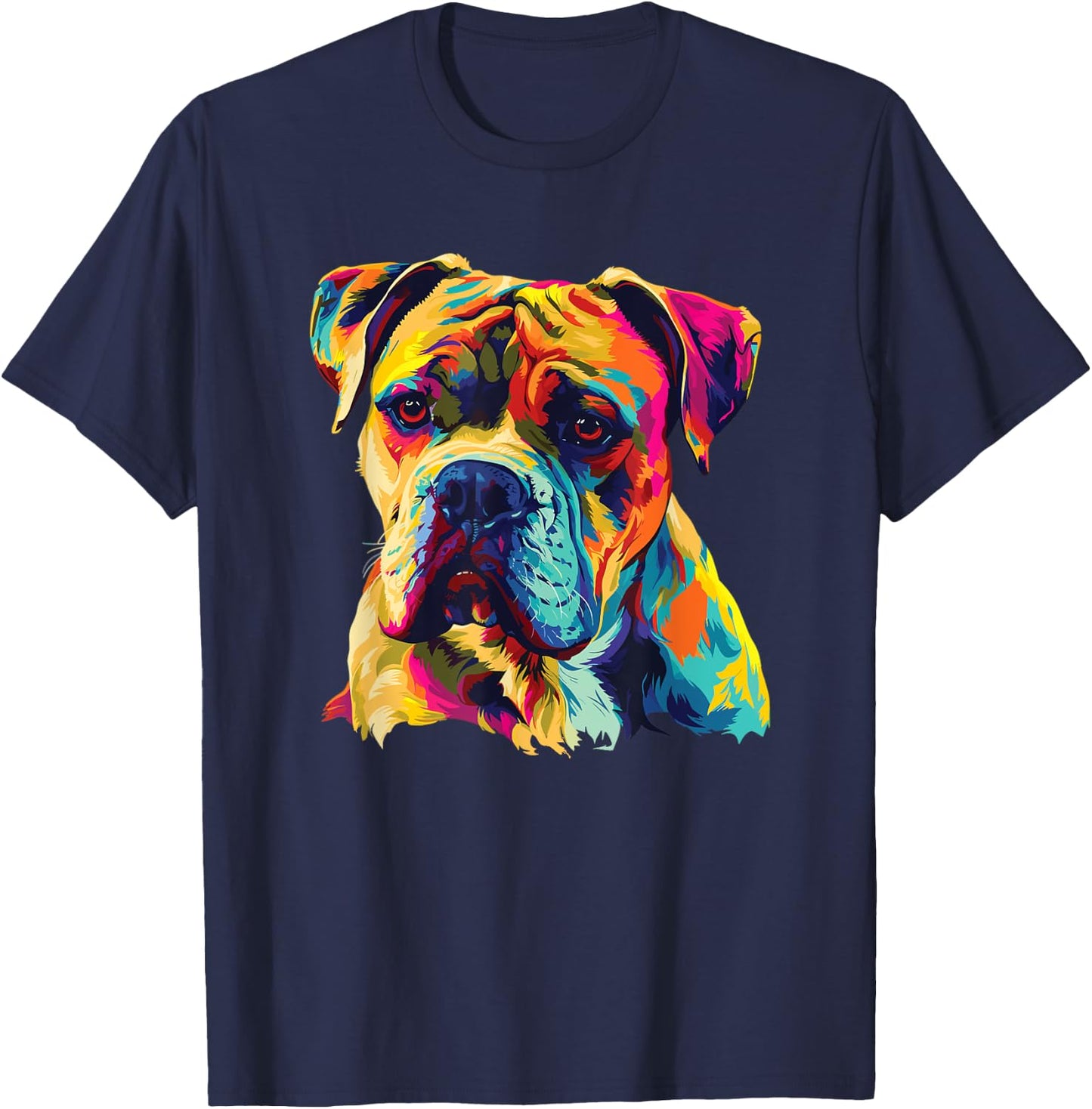 Watercolor Colorful American Bulldog Dog Women Girls Kids T-Shirt - T-Shirt | Navy