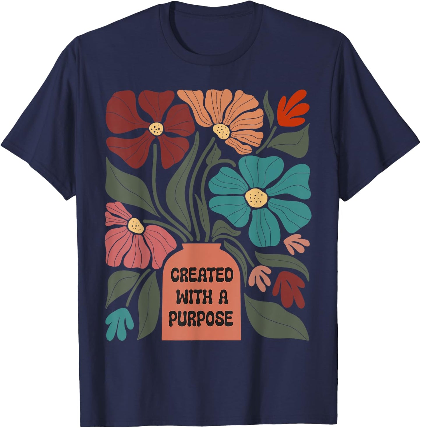 Inspirational Boho Created With A Purpose Positive Message T-Shirt - T-Shirt | Navy