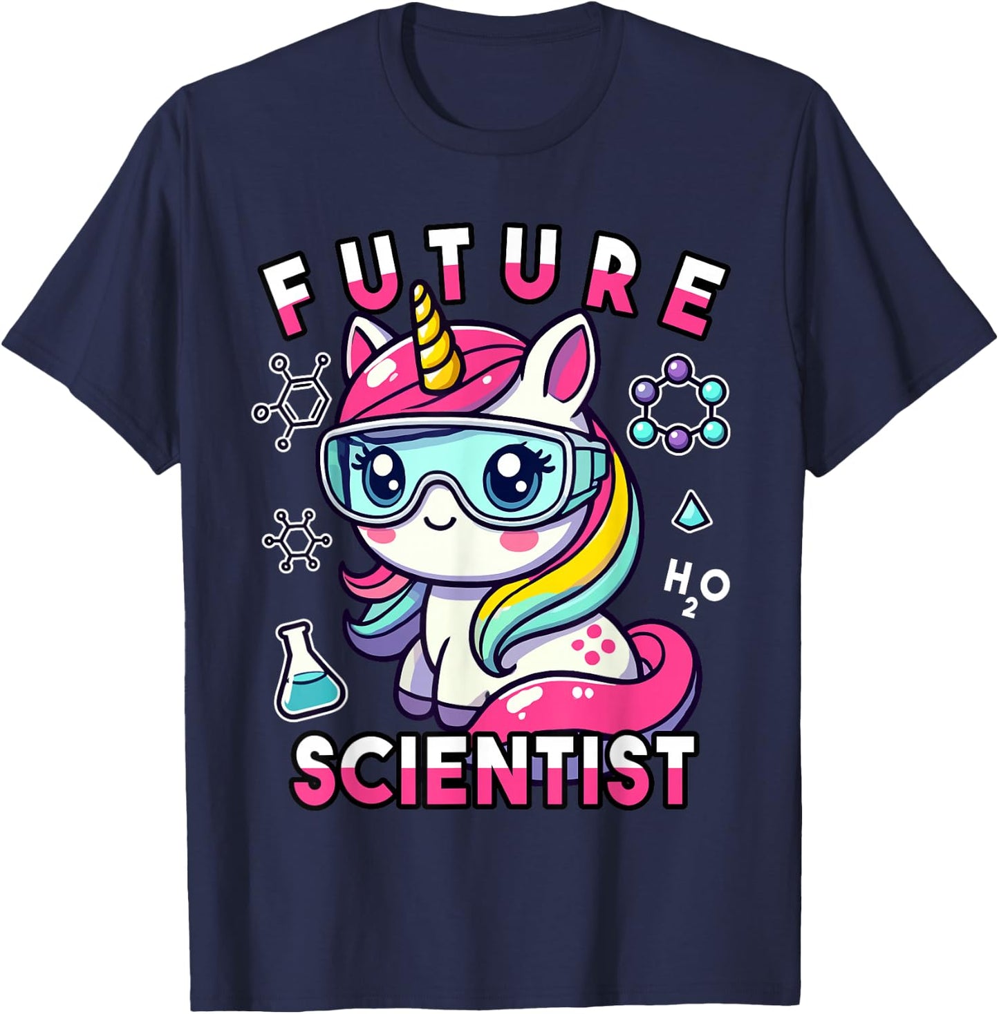 Future Scientist Girls Unicorn Lab Graphic T-Shirt - T-Shirt | Navy
