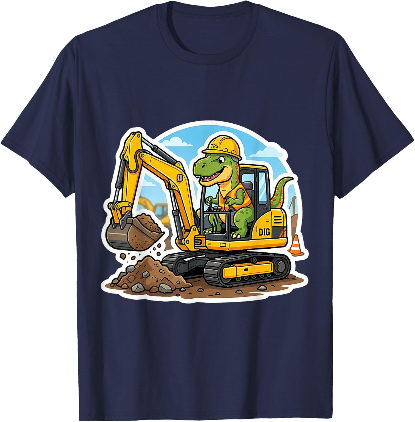 Dinosaur Excavator Operator Dino Boys Kids Heavy Equipment T-Shirt - T-Shirt | Navy