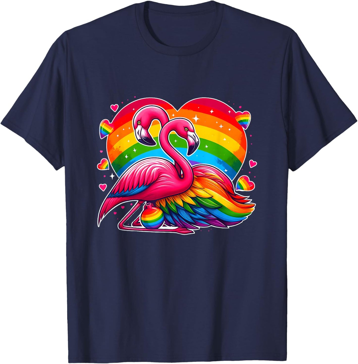 Gay Pride Pink Flamingo LGBT Pride Rainbow Flamingo Lover T-Shirt - T-Shirt | Navy