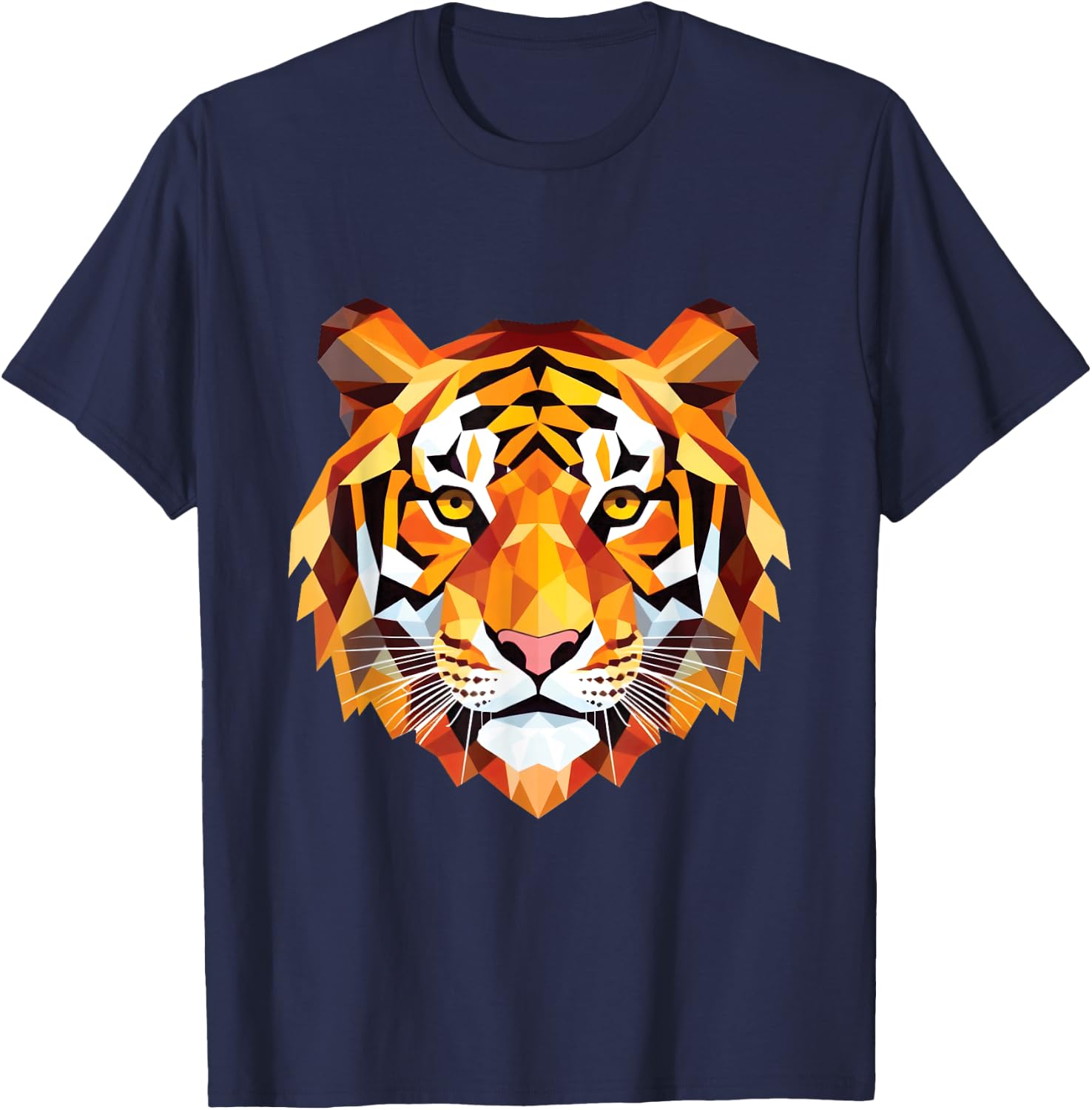 Geometrisches Polygon, Tigerkopf, Kunst, Wildtier-Design T-Shirt - T-Shirt | Navy
