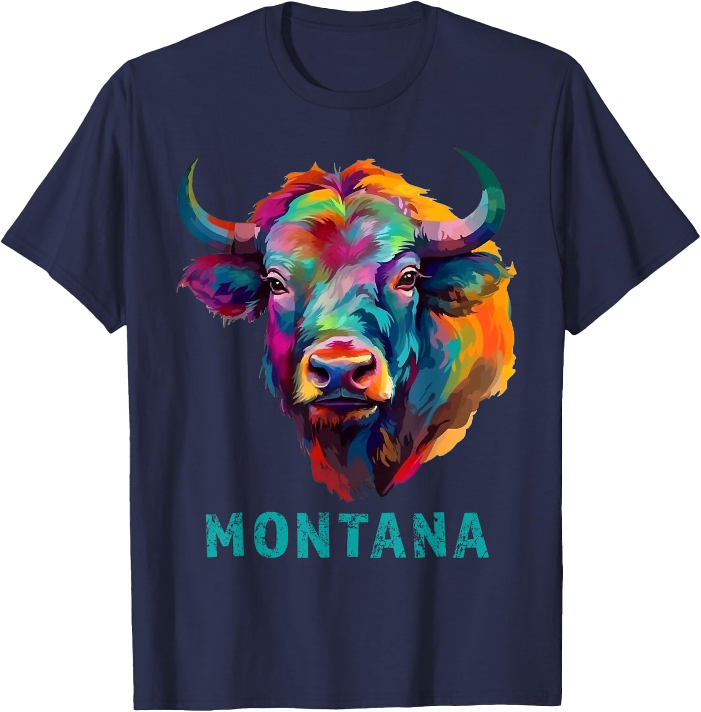 Montana American Bison Lover Graphic Buffalo Souvenir T-Shirt - T-Shirt | Navy