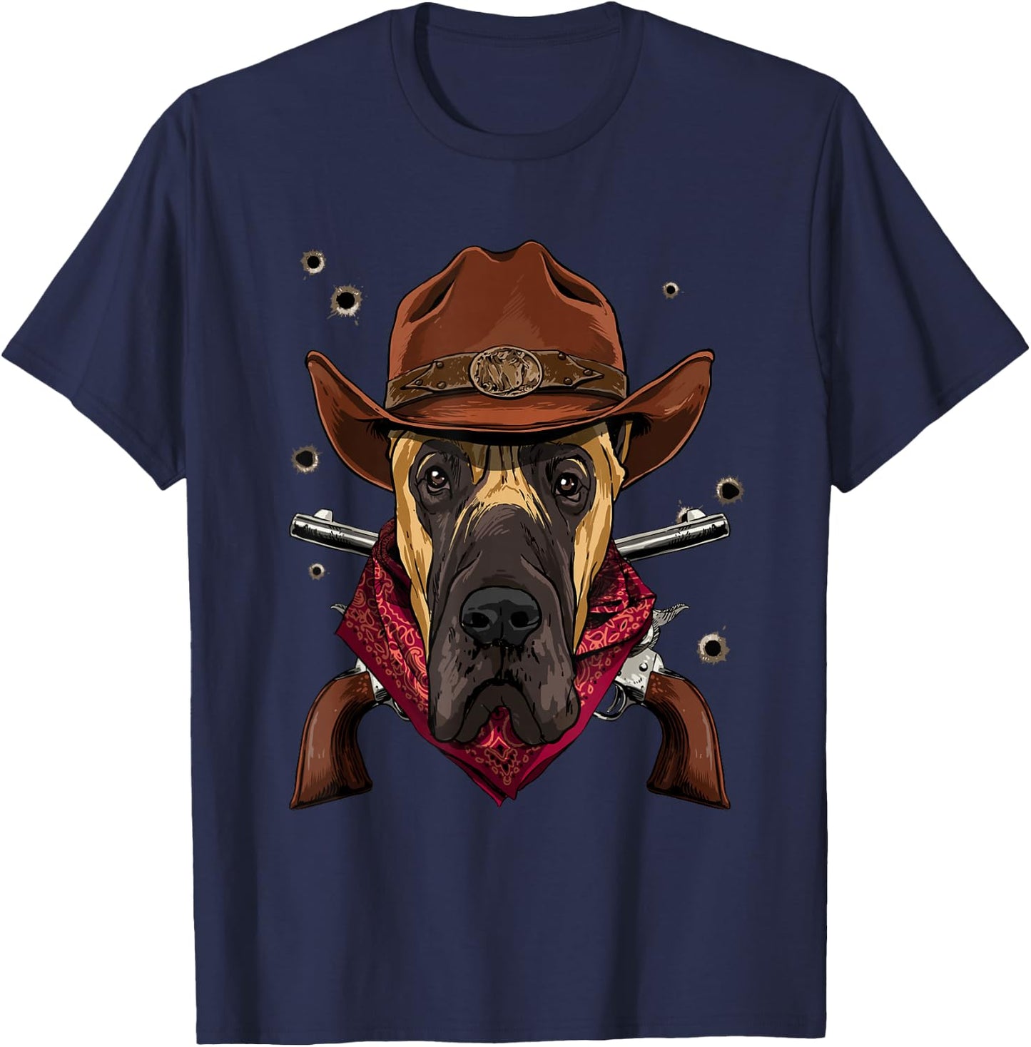 Cowboy Great Dane Western Rodeo Cowboy Hat and Bandana Dog T-Shirt - T-Shirt | Navy