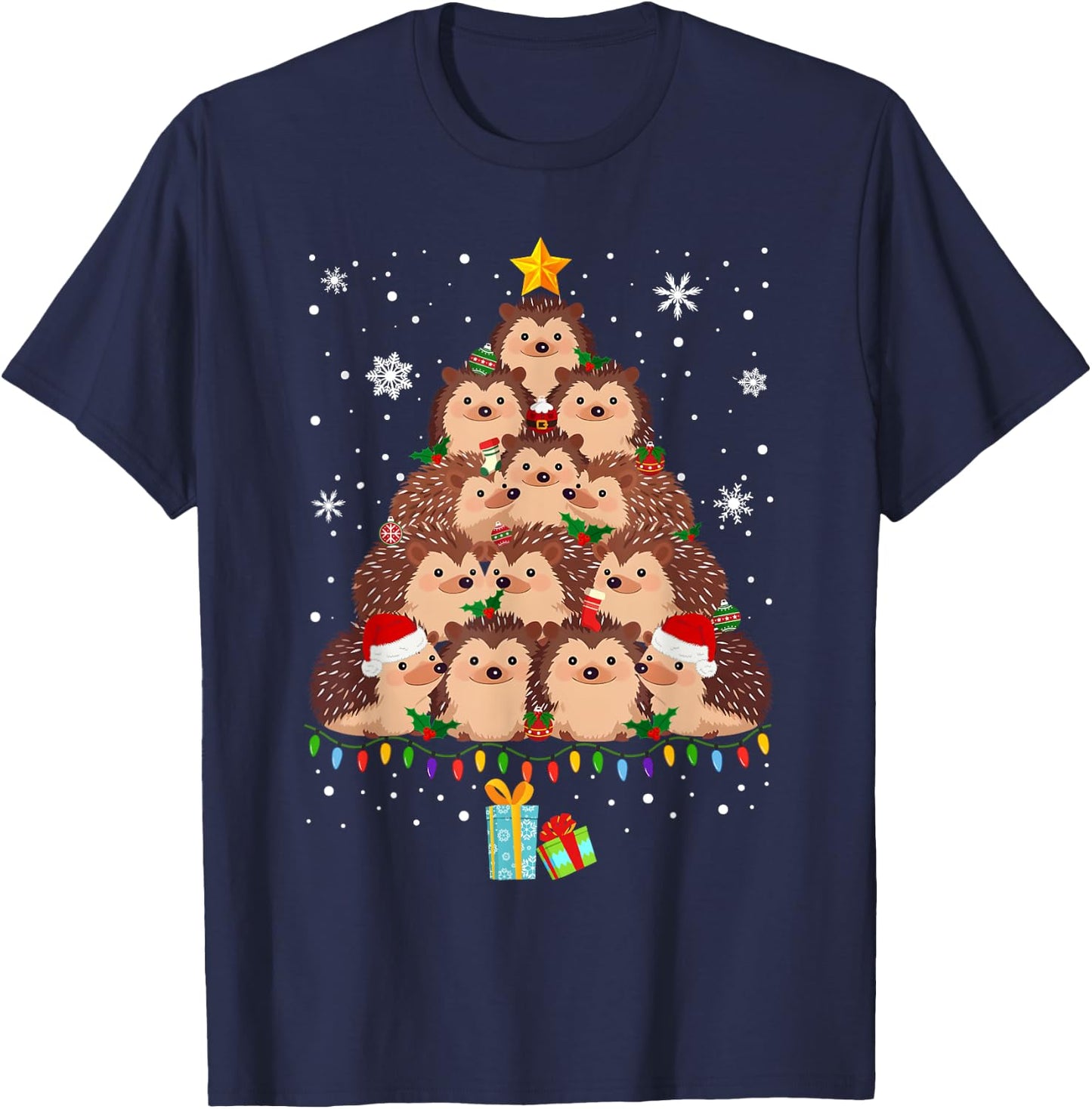 Cute Hedgehog Christmas Tree Funny Pajamas Xmas for Family T-Shirt - T-Shirt | Navy