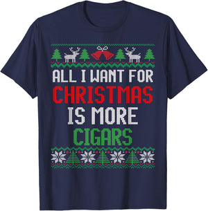 All I Want is Cigars Ugly Christmas T-Shirt - T-Shirt | Navy