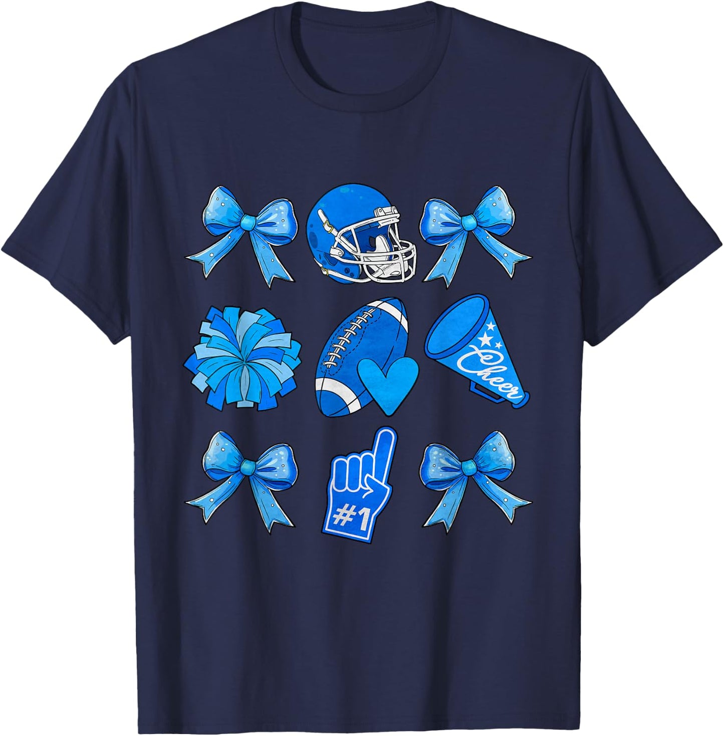 Cheer Football Coquette Bow Game Day Cheerleader Blue T-Shirt - T-Shirt | Navy