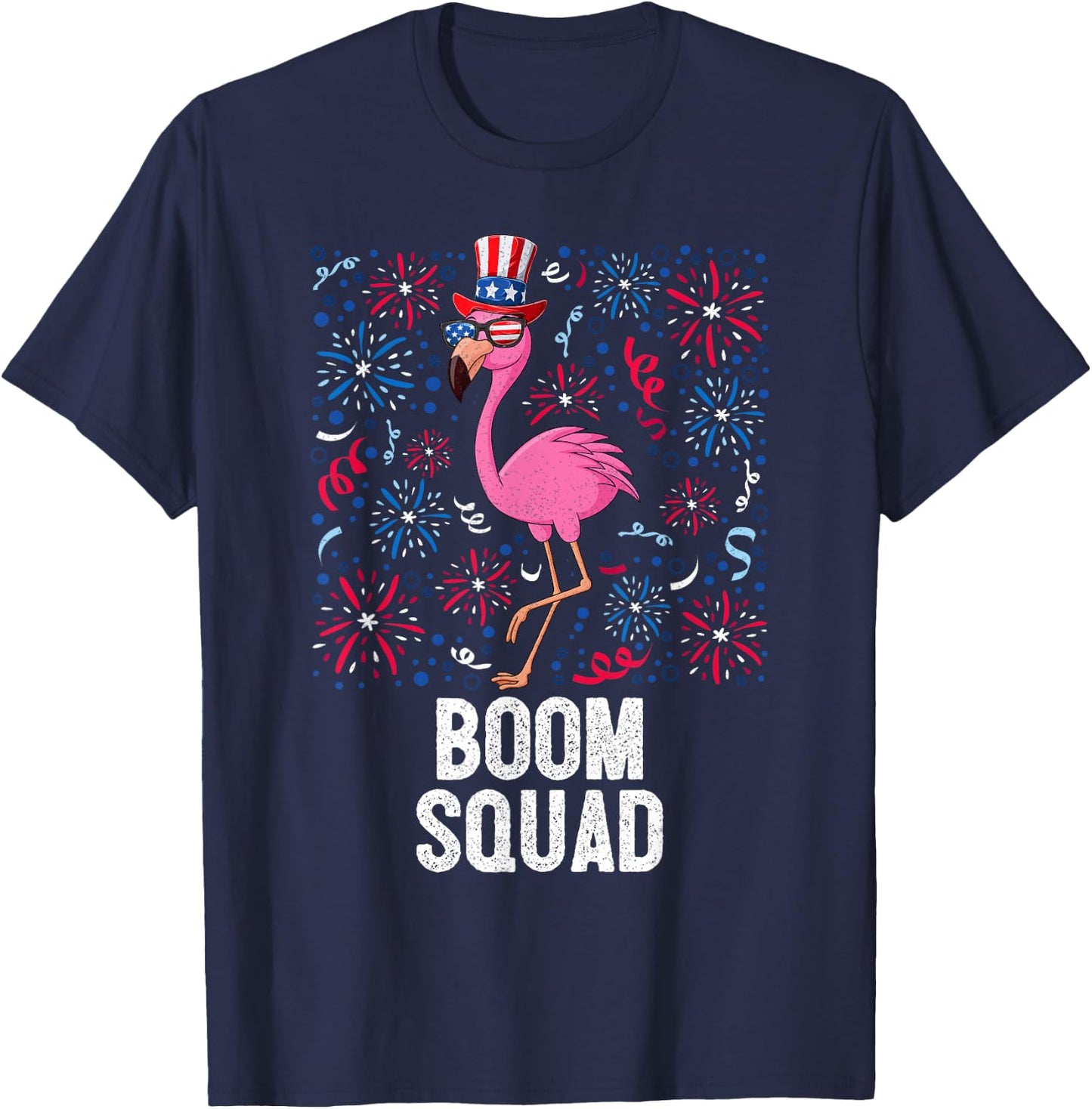 4th Of July Boom Squad Flamingo US Flag Patriotic Fireworks T-Shirt - T-Shirt | Navy