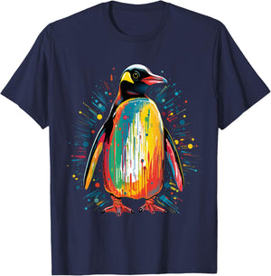 Penguin Colorful Artwork Kids Penguin Lover T-Shirt - T-Shirt | Navy