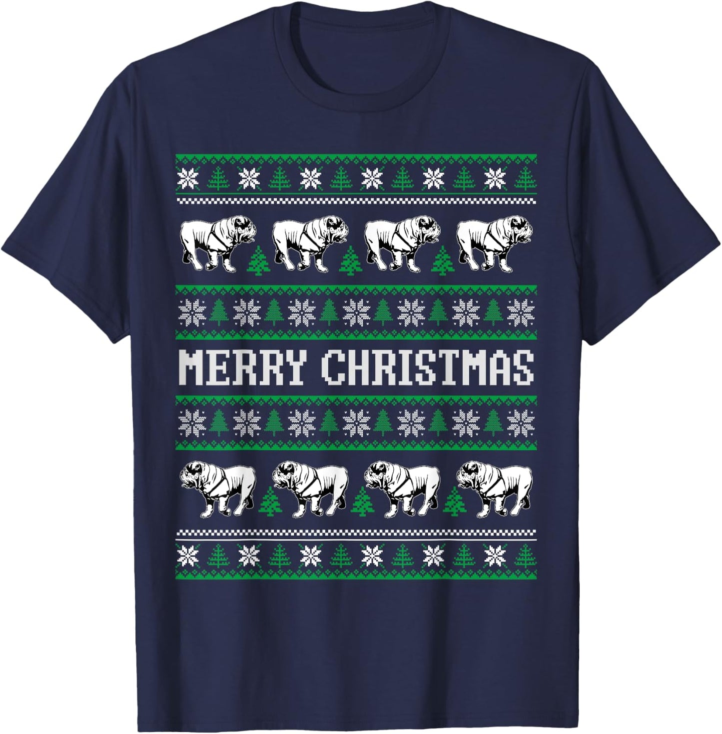 Ugly Sweater English Bulldog Dog Christmas Dog Lover Xmas Men Women Kids T-Shirt - T-Shirt | Navy