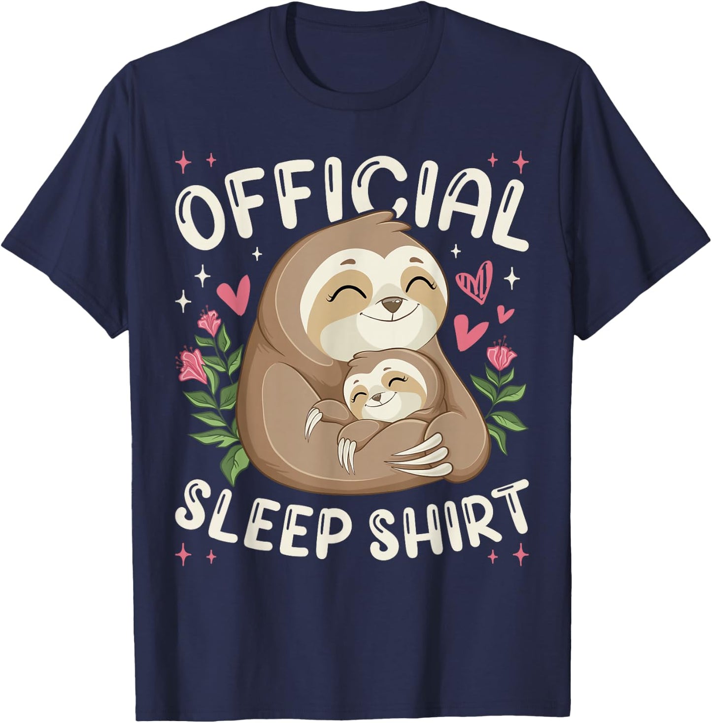 Official Sleep Shirt, Sleeping Sloth with Baby T-Shirt - T-Shirt | Navy