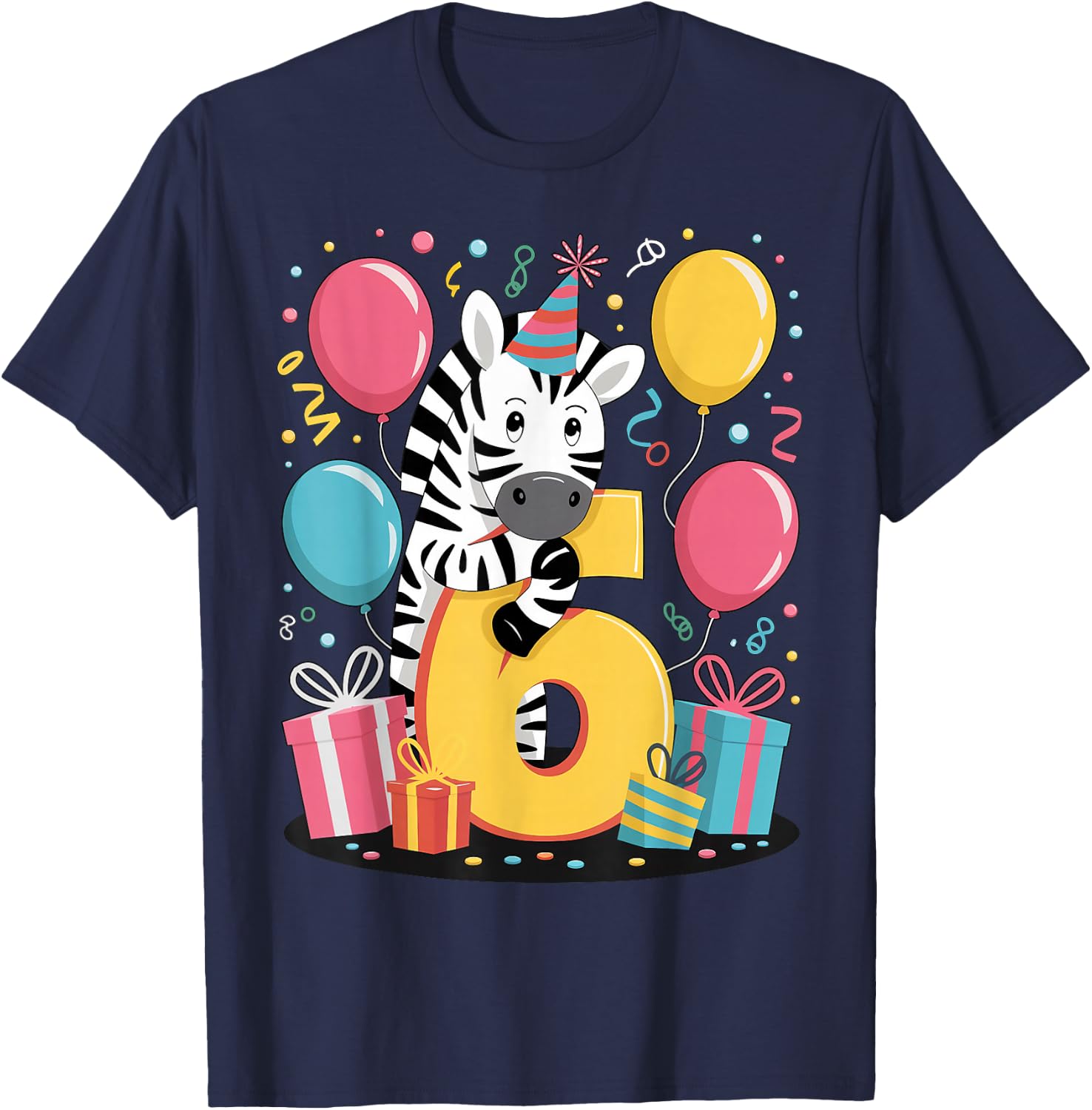 Zebra 6th Birthday Boys Girls 6 Years Sixth Sixth Zebra T-Shirt - T-Shirt | Navy