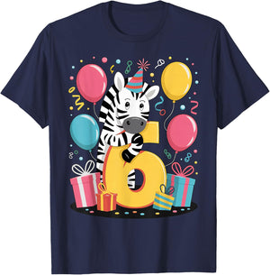 Zebra 6th Birthday Boys Girls 6 Years Sixth Sixth Zebra T-Shirt - T-Shirt | Navy