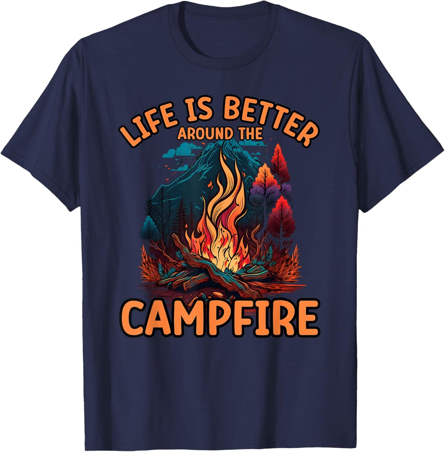 Campfire Adventures Family Camping Summer Bonfires Vibe Women Kids T-Shirt - T-Shirt | Navy