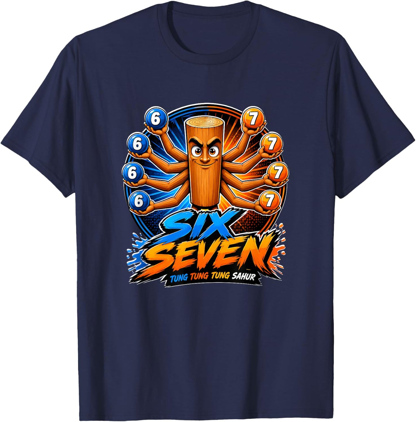 Six Seven Tung Tung Sahur Kids 67 Boys Youth 6-7 Meme Funny T-Shirt - T-Shirt | Navy