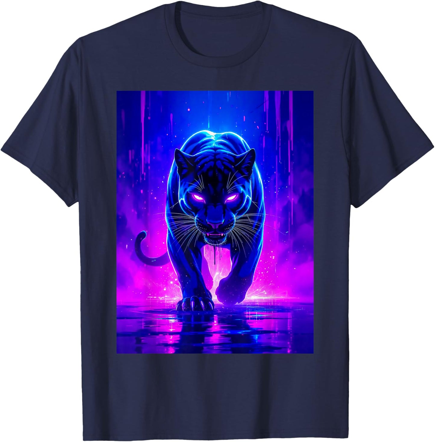 Une panthère féroce Brille dans des Flammes électriques Violettes et Roses T-Shirt - T-Shirt | Navy