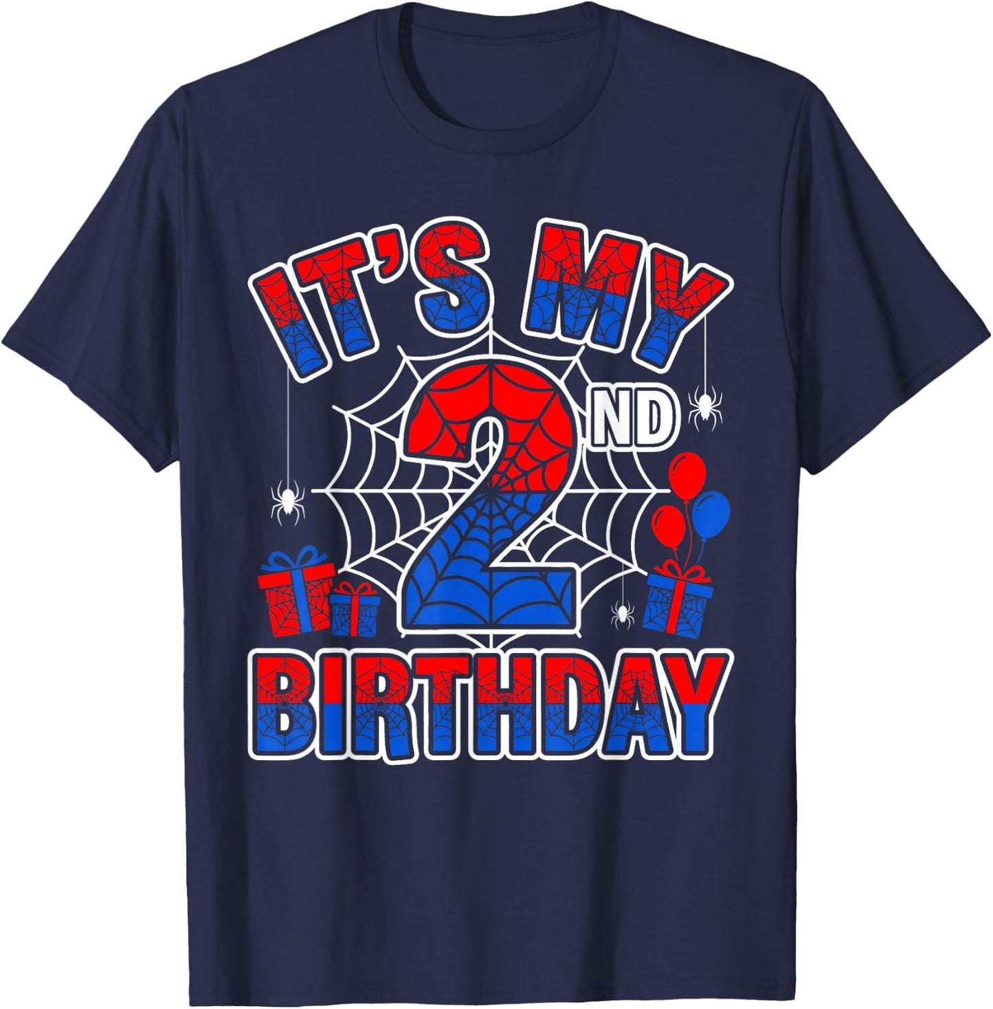 Its My 2nd Birthday Boy 2 Year Old Spider Web Birthday Party T-Shirt - T-Shirt | Navy