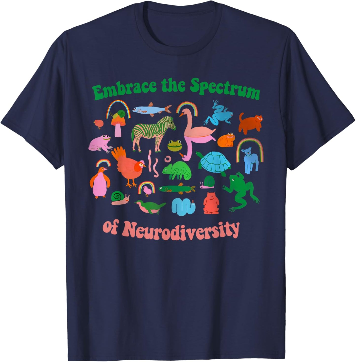Embrace The Spectrum Neurodiversity Animal Autism Awareness T-Shirt - T-Shirt | Navy