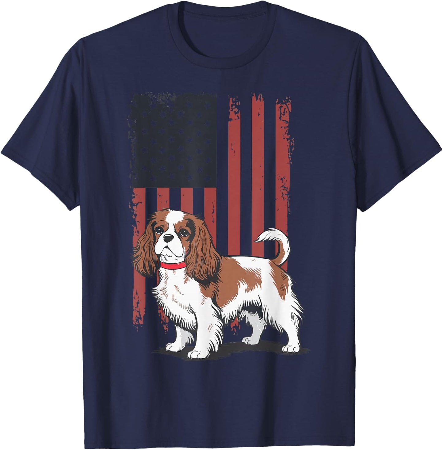 Cavalier King Charles Spaniel USA Flag T-Shirt - T-Shirt | Navy