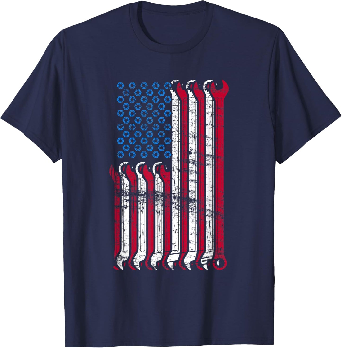 American Flag Mechanic Combination Wrenches Gift Girls Kids Men T-Shirt - T-Shirt | Navy