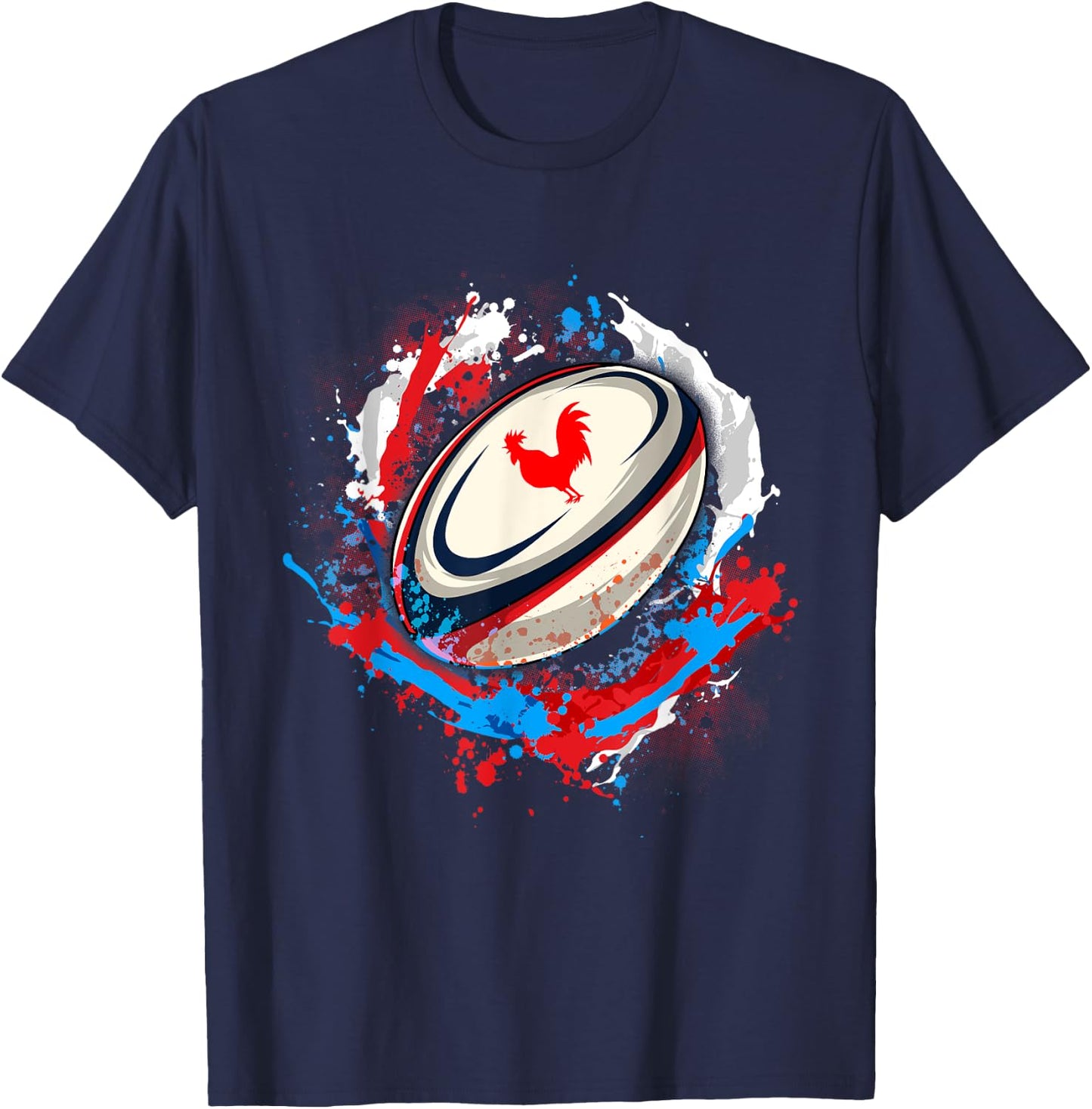 Rugby Shirt Player Child Man Flag Rooster Men Women , Black, S T-Shirt - T-Shirt | Navy