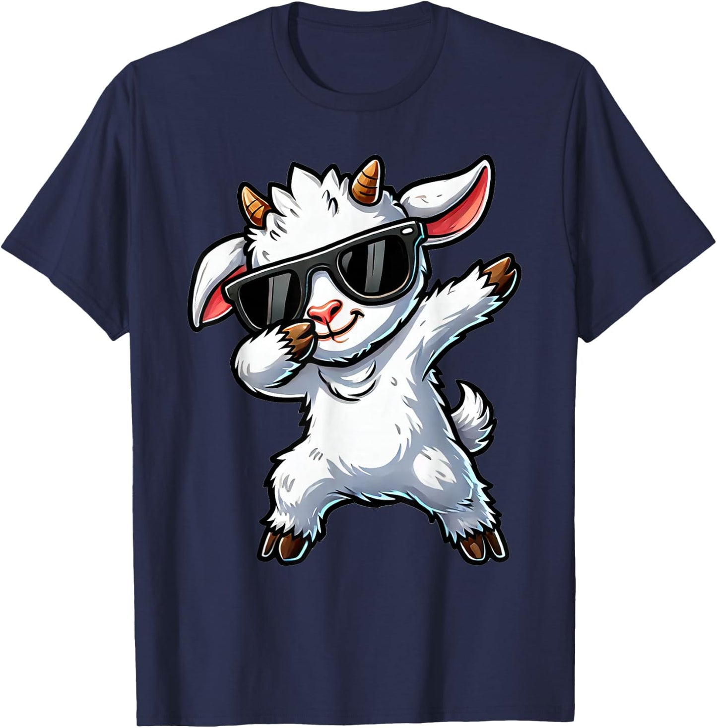 Dabbing Cute Goat | Funny Goat on Dabben Gift Goat , black T-Shirt - T-Shirt | Navy