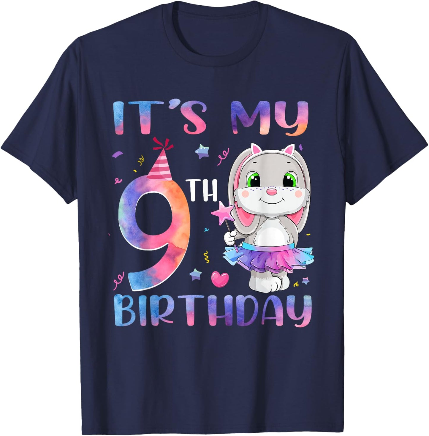 It's My 9th Birthday Bunny Rabbit 9 Years Old Boy Girl T-Shirt - T-Shirt | Navy