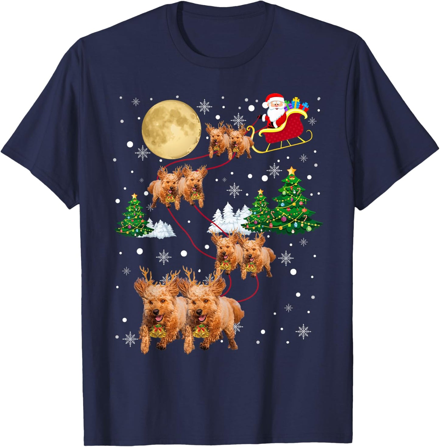 Goldendoodle Dog Tree Christmas Sweater Xmas Pet Dogs Gifts Women Kids T-Shirt - T-Shirt | Navy