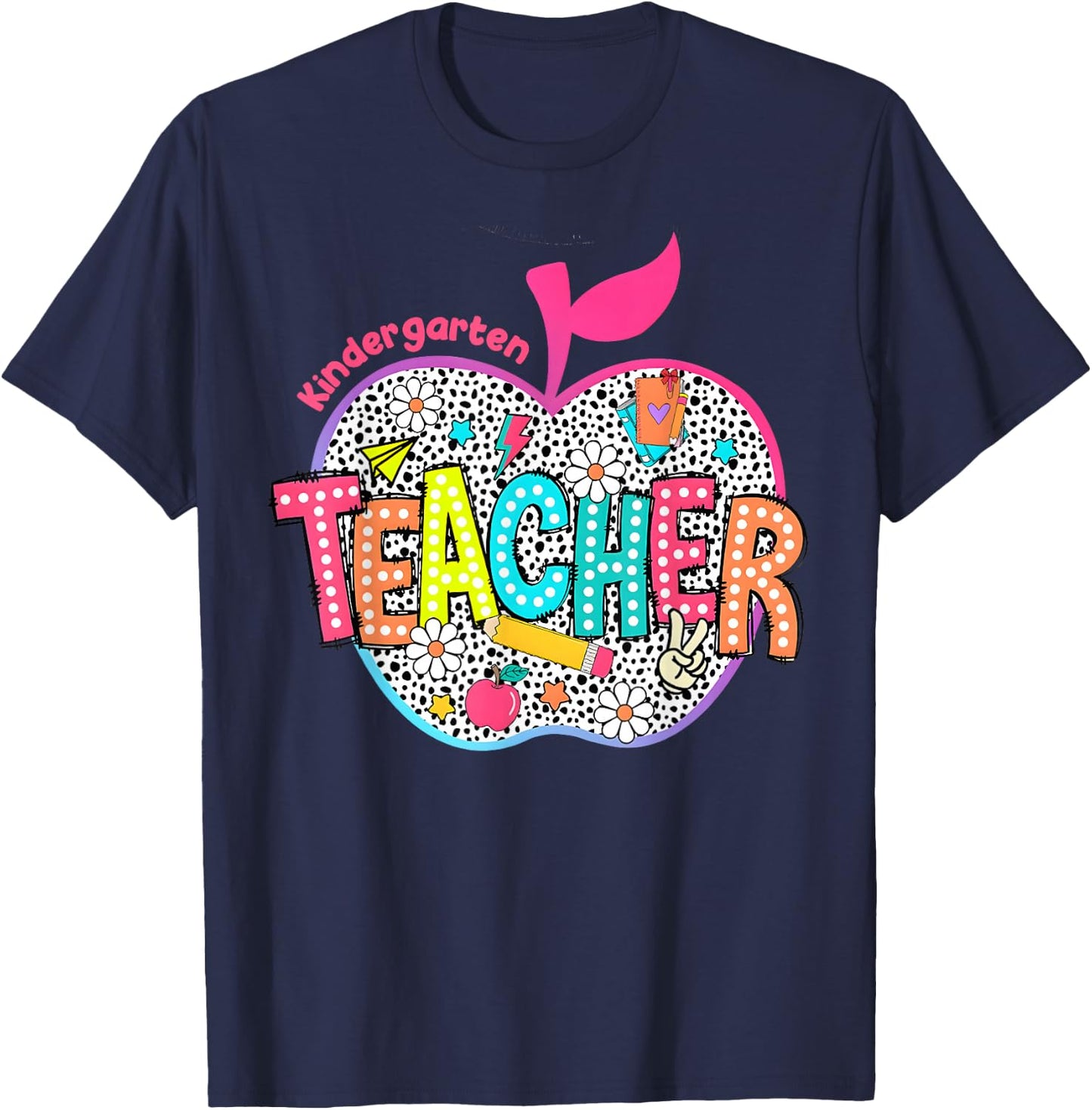 Kindergarten Teacher Retro Groovy Style Back To School T-Shirt - T-Shirt | Navy