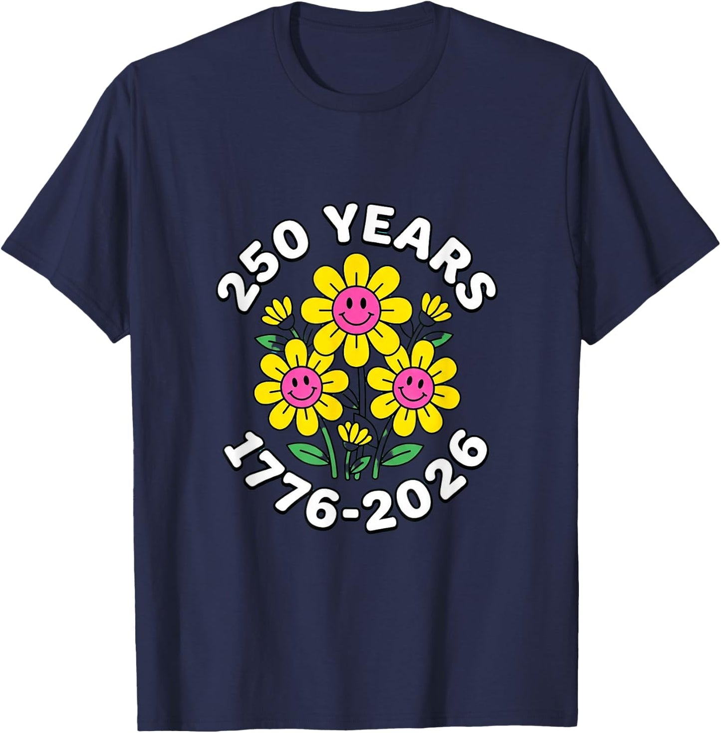 250 Years 250th Anniversary Retro Flowers T-Shirt - T-Shirt | Navy