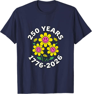 250 Years 250th Anniversary Retro Flowers T-Shirt - T-Shirt | Navy