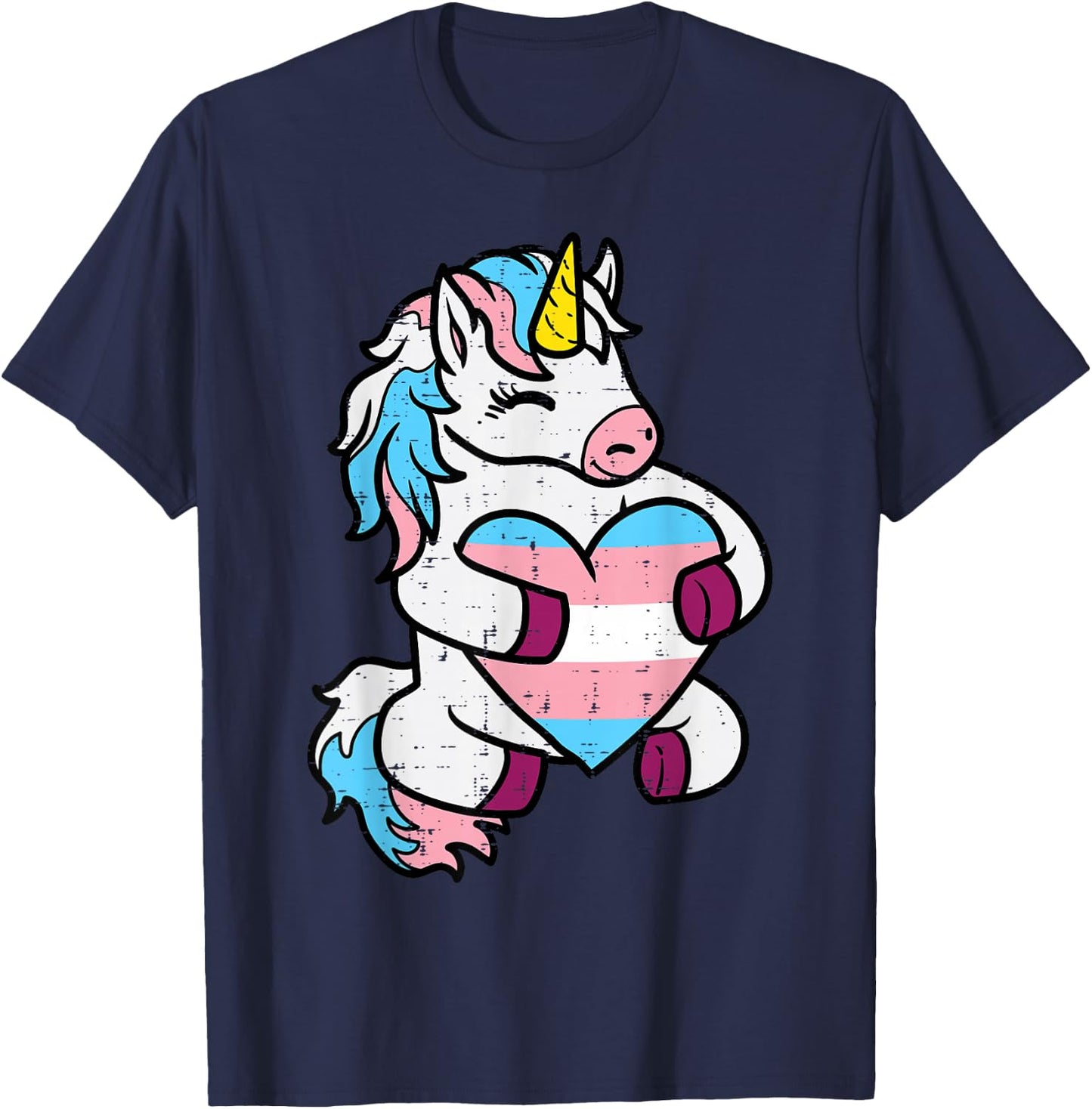 Trans Unicorn Heart Transgender Pride Flag Lgbt Women Girls T-Shirt - T-Shirt | Navy