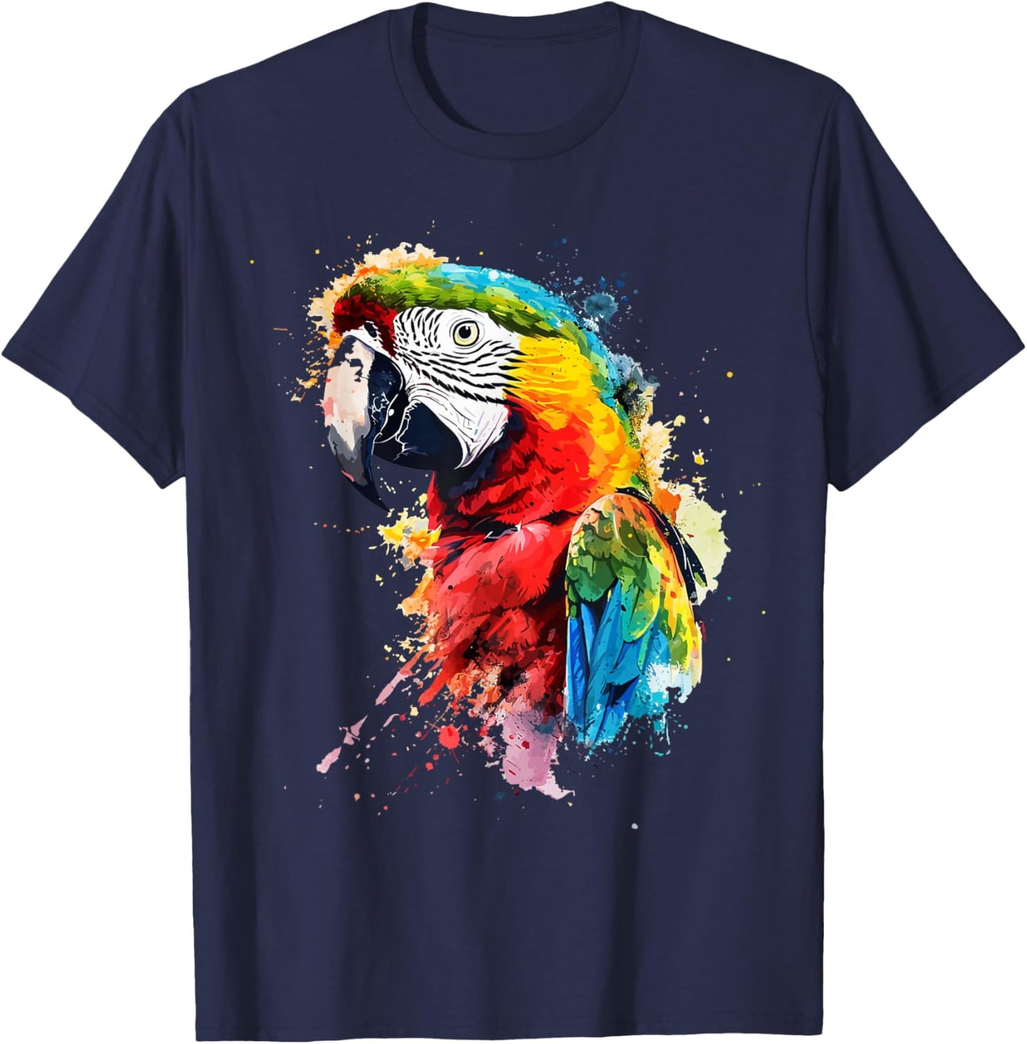 Colourful Parrot Watercolor , White T-Shirt - T-Shirt | Navy
