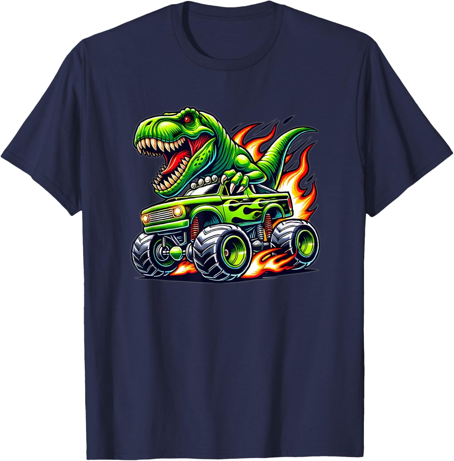 Monster Truck Dinosaur Birthday Party Monster Truck Boy T-Shirt - T-Shirt | Navy