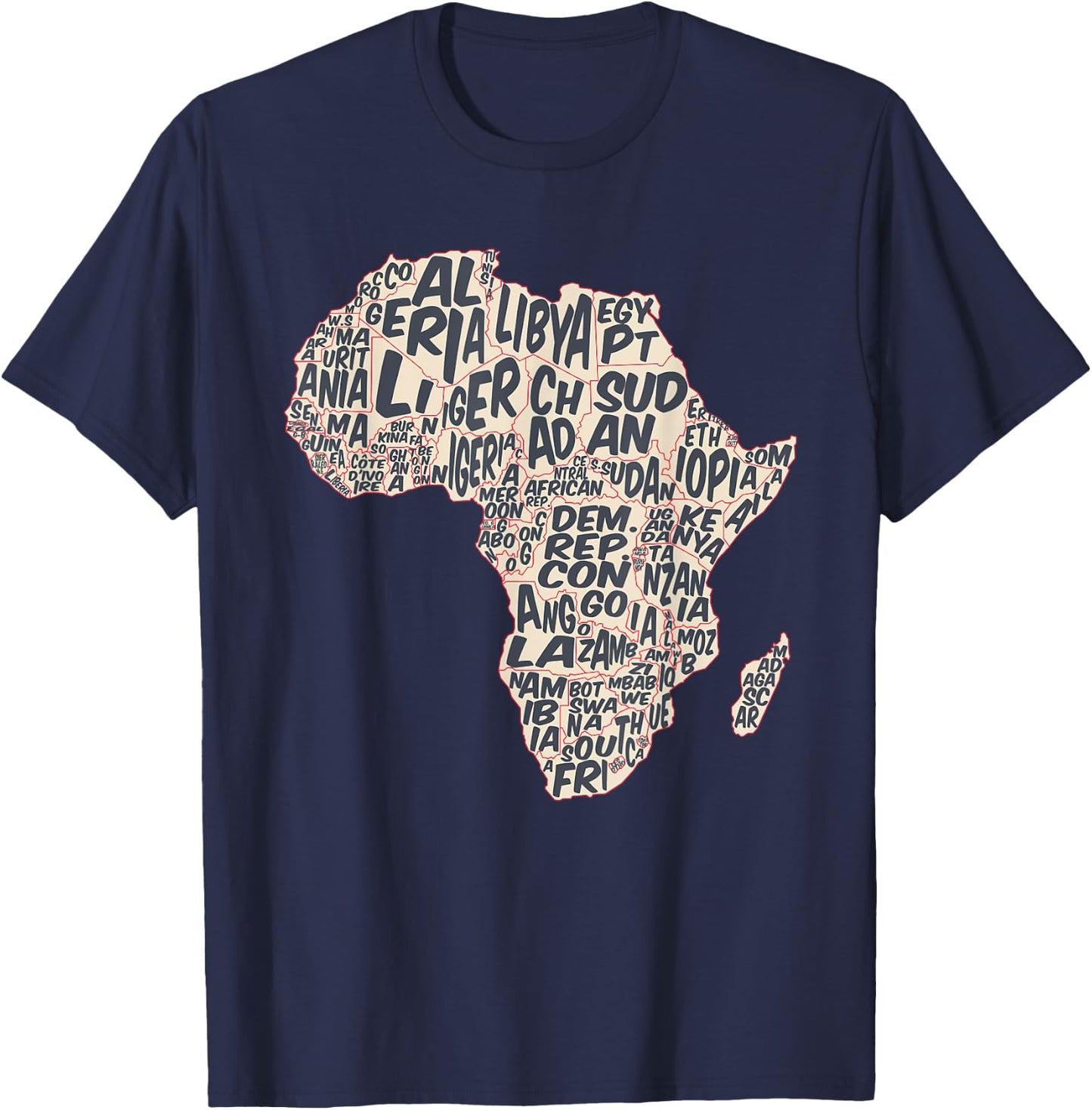 African countries Map in Typography, country names of Africa T-Shirt - T-Shirt | Navy