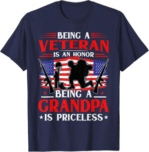 Being a Veteran is an Honor Being a Grandpa is Priceless T-Shirt - T-Shirt | Navy